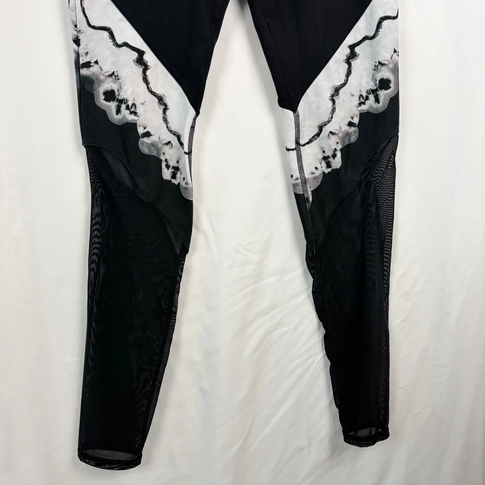 Alo Yoga Leggings Medium Black White Marble Mesh High Waist Moto Activewear